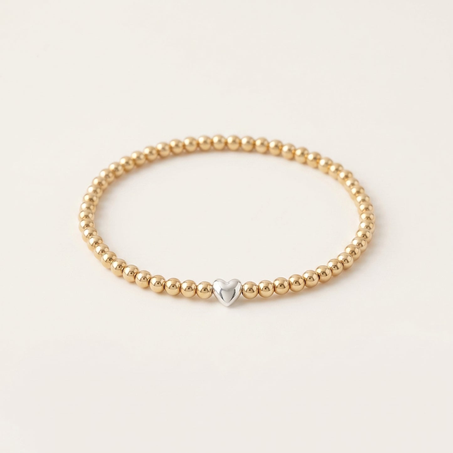 Gold 3mm Beaded Bracelet with Heart Shaped Bead