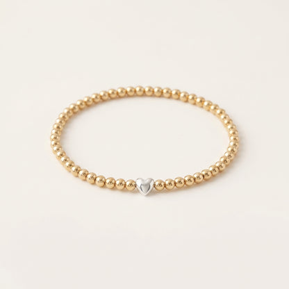 Gold 3mm Beaded Bracelet with Heart Shaped Bead