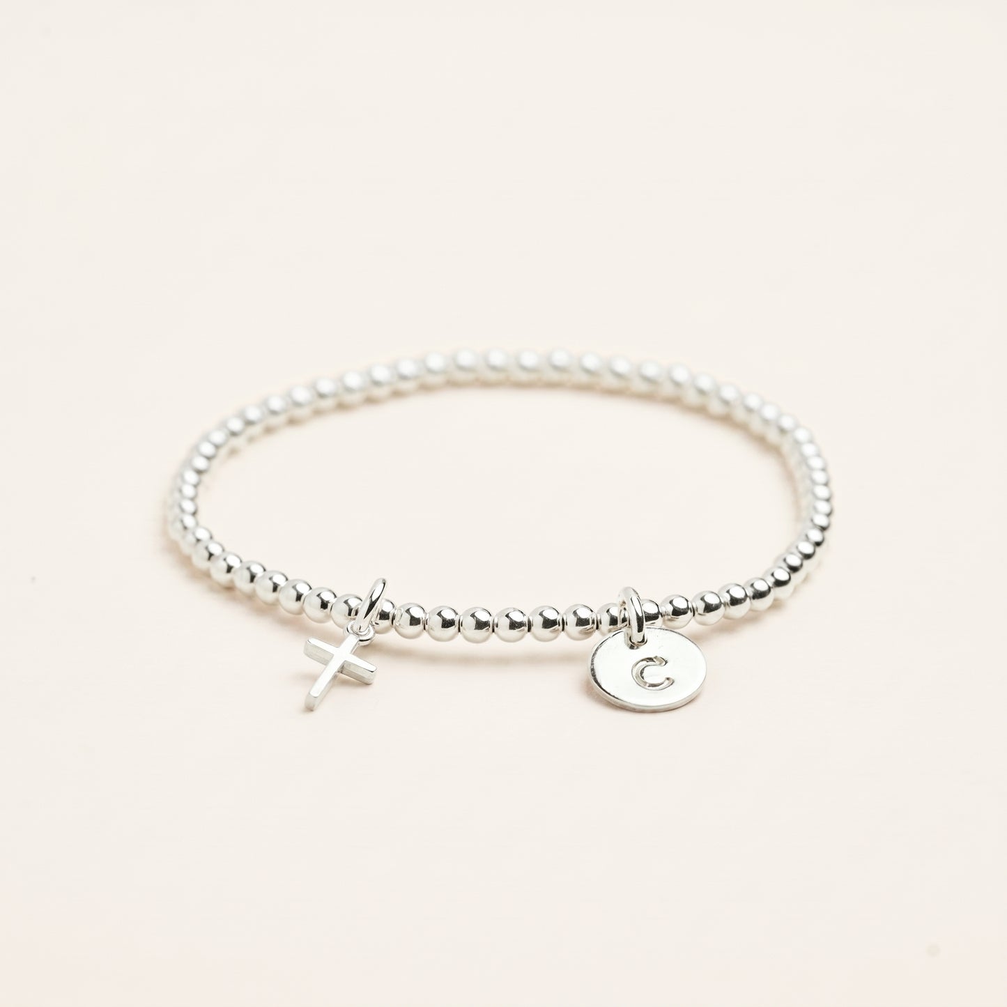 Silver Cross Charm Beaded Bracelet
