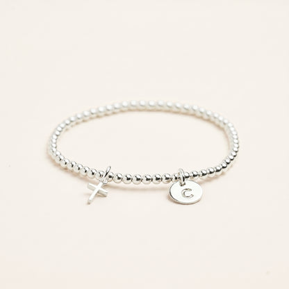 Silver Cross Charm Beaded Bracelet