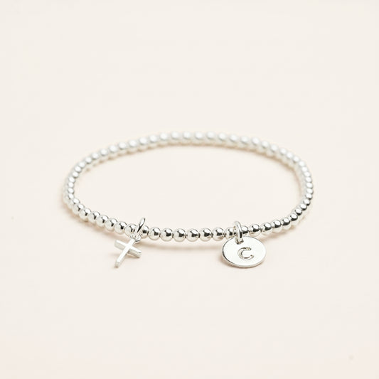 Silver Cross Charm Beaded Bracelet