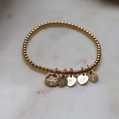 Tree of Life Charm Bracelet •14K Gold Filled Heart Charm Bracelet • B331