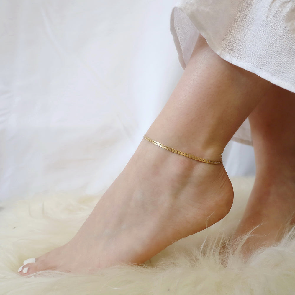 14K Gold Filled Herringbone Anklet • Herringbone Chain • Ankle Bracelet • B334