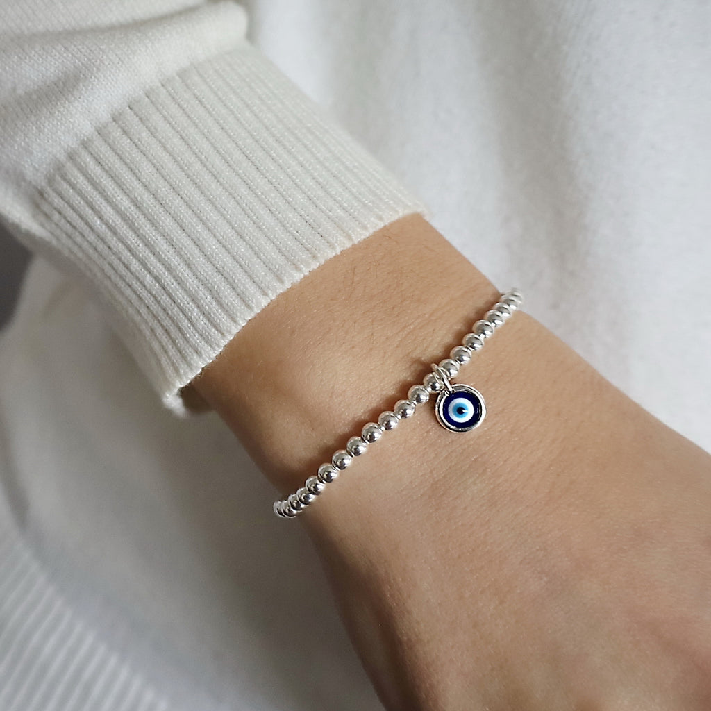 Sterling Silver Evil Eye Beaded Bracelet • B411