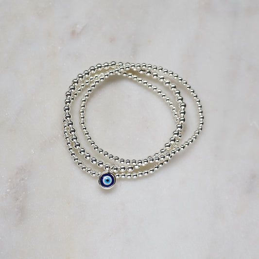 Sterling Silver Evil Eye Beaded Bracelet