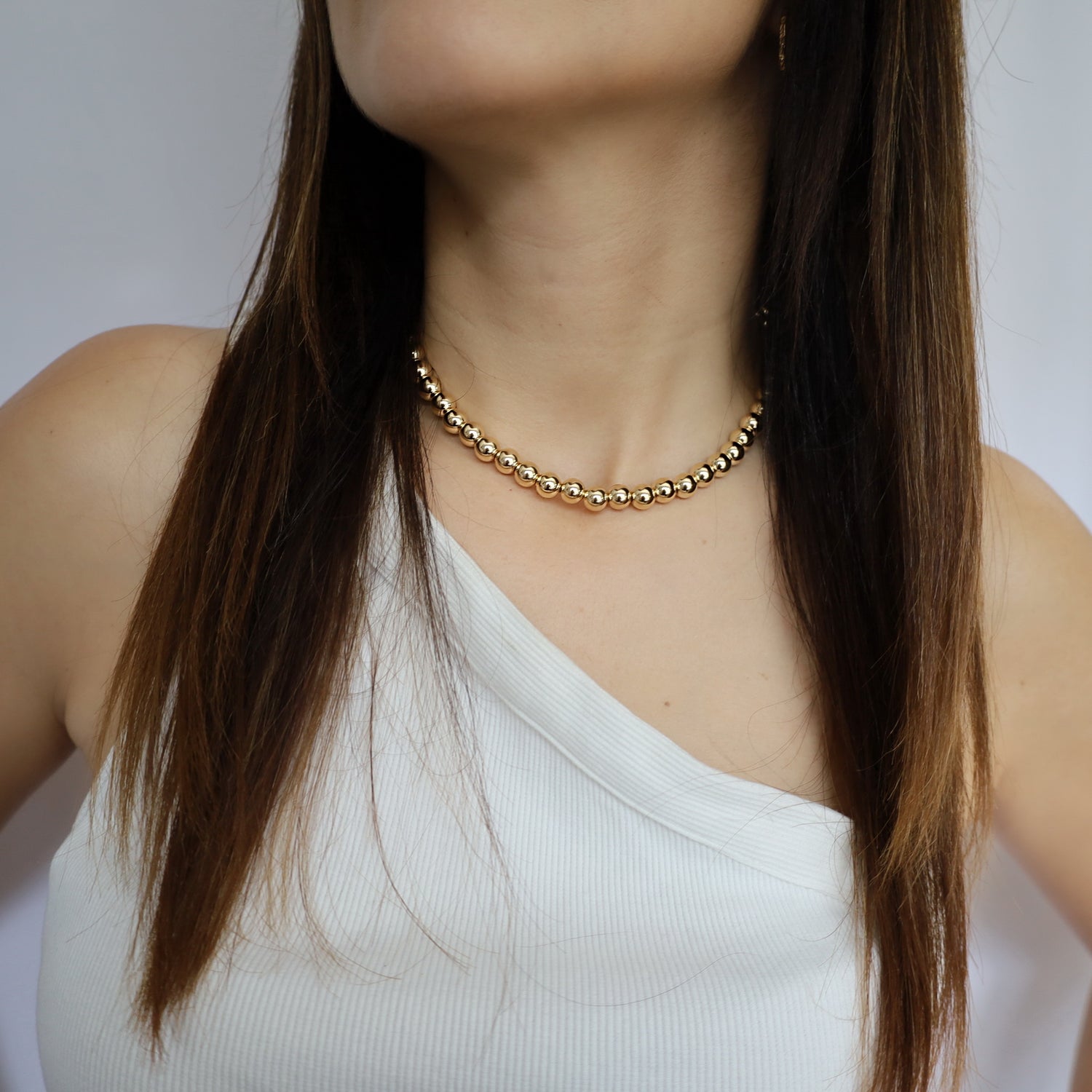 8mm Gold Beaded Magnetic Closure Necklace • B414