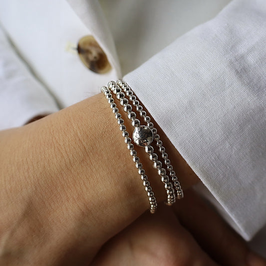 Silver 4mm Maple Leaf Beaded Bracelet • B427