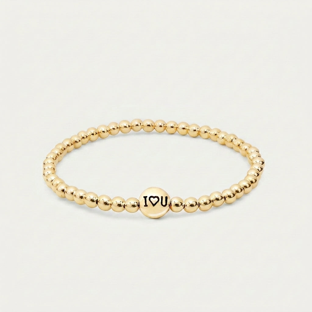 Gold 4mm I ♥ U Beaded Bracelet • B430