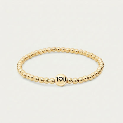 Gold 4mm I ♥ U Beaded Bracelet • B430