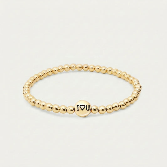 Gold 4mm I ♥ U Beaded Bracelet