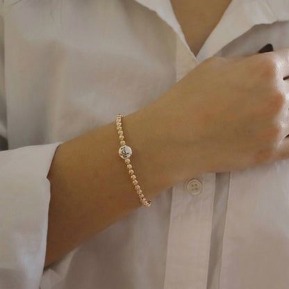 Gold 4mm Beaded Bracelet with Silver I ♥ U Bead • B430