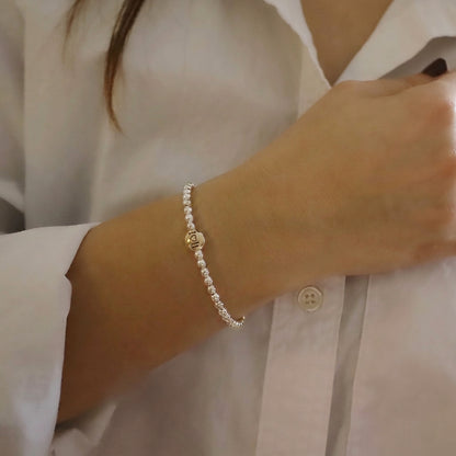 Silver 4mm Beaded Bracelet with Gold  I ♥ U Bead • B430
