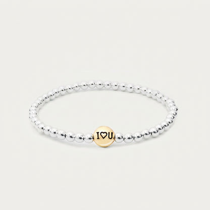 Silver 4mm Beaded Bracelet with Gold  I ♥ U Bead • B430