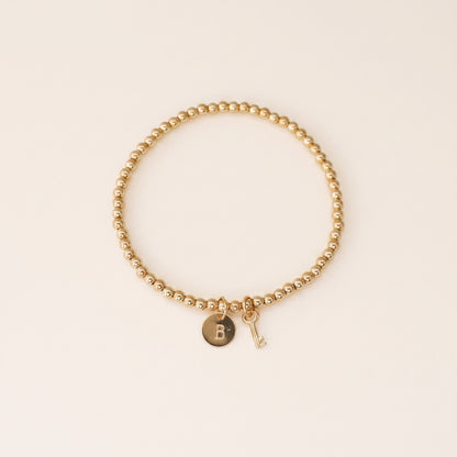 14K Solid Gold Key Charm Bracelet