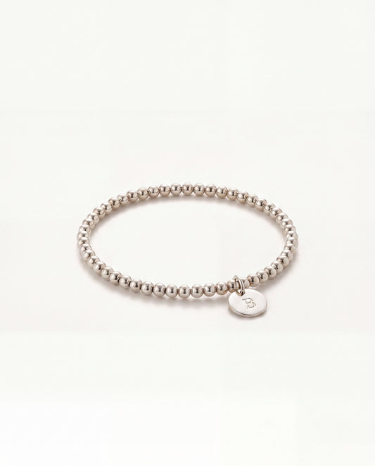 3mm Silver Beaded Initial Bracelet • B021
