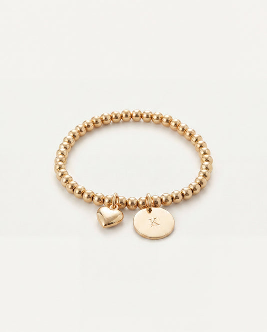 Gold Heart Initial Beaded Bracelet • B047