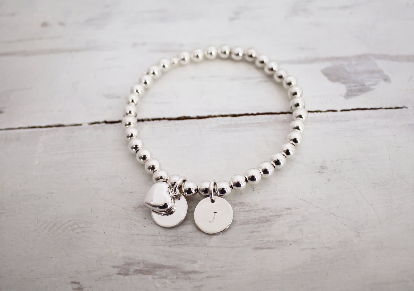 Silver Personalized Heart Beaded Bracelet • B025
