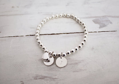 Silver Personalized Heart Beaded Bracelet • B025