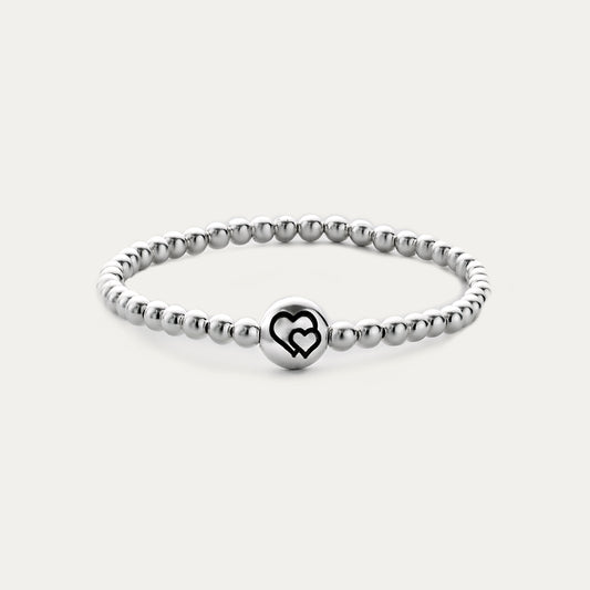 Silver 4mm Double Heart Beaded Bracelet