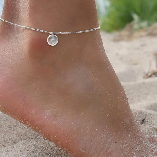 Silver Satellite Initial Disc Anklet • B286