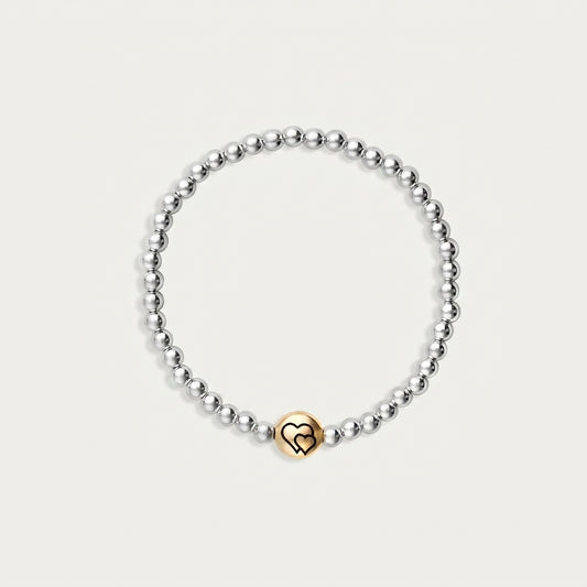 Silver 4mm Beaded Bracelet with Gold Accent Bead