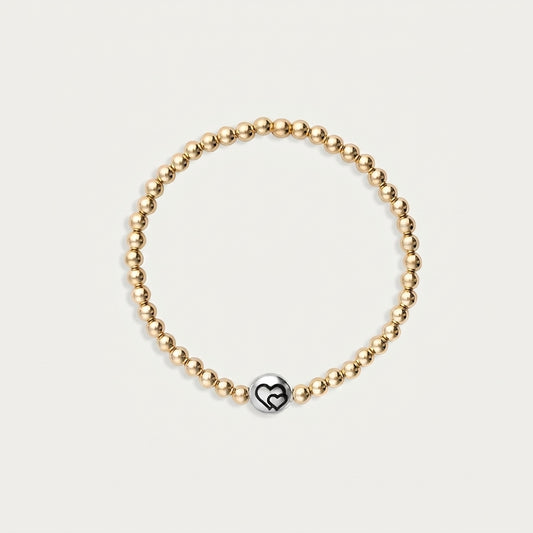 Gold 4mm Beaded Bracelet with Silver Accent Bead