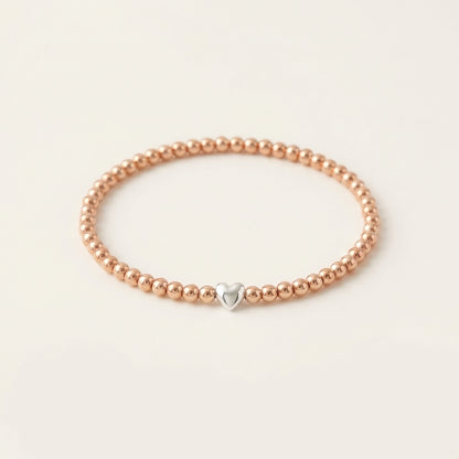 Rose Gold 3mm Beaded Bracelet with Heart Shaped Bead