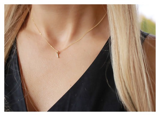 14K Solid Gold Key Necklace • B270