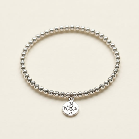 Sterling Silver Compass Charm Bracelet Set