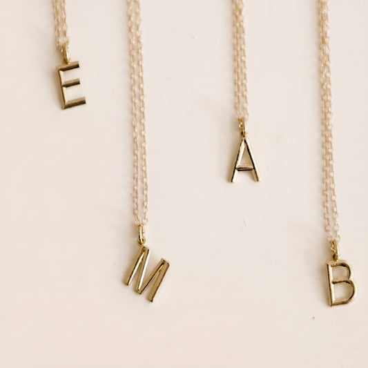 14K Solid Gold Initial Necklace