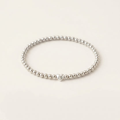 Silver 3mm Beaded Bracelet with Heart Shaped Bead