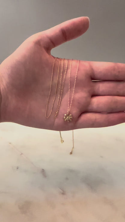 14K Solid Gold Flower Pendant Necklace • B299