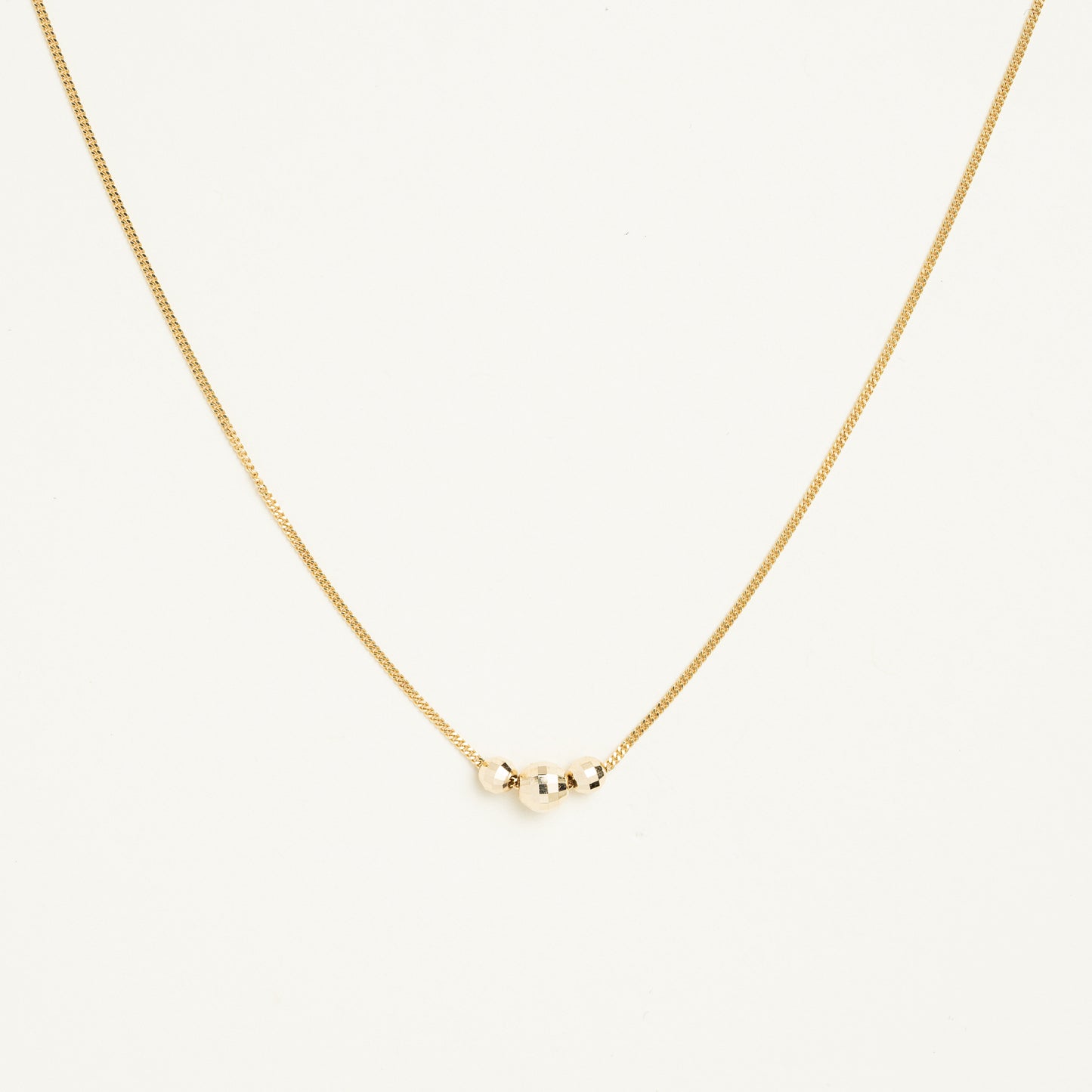 14K Solid Gold 3 Diamond Cut Bead Necklace • B315