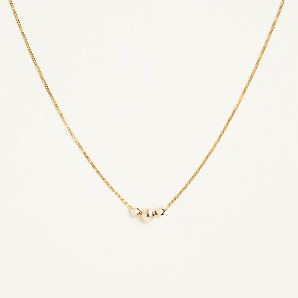 14K Solid Gold 3 Diamond Cut Bead Necklace • B315