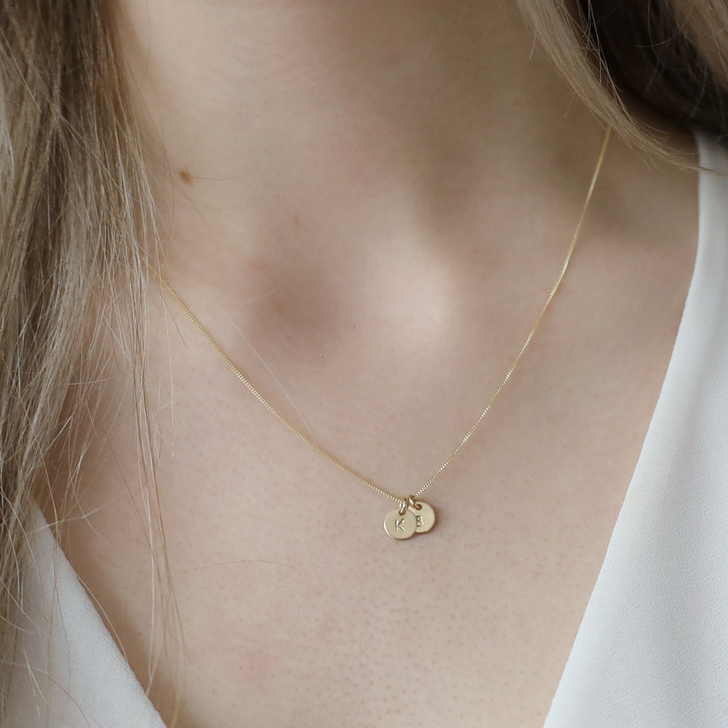 14K Solid Gold Initial Disc Necklace • B322