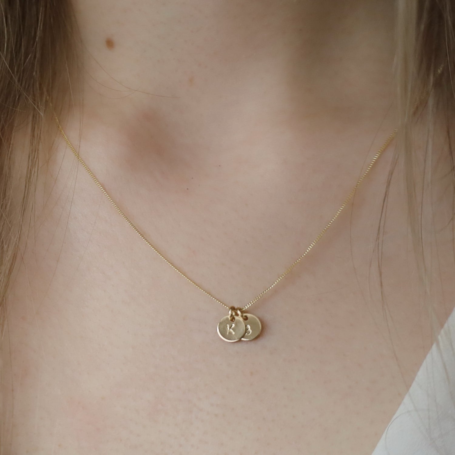 14K Solid Gold Initial Disc Necklace • B322