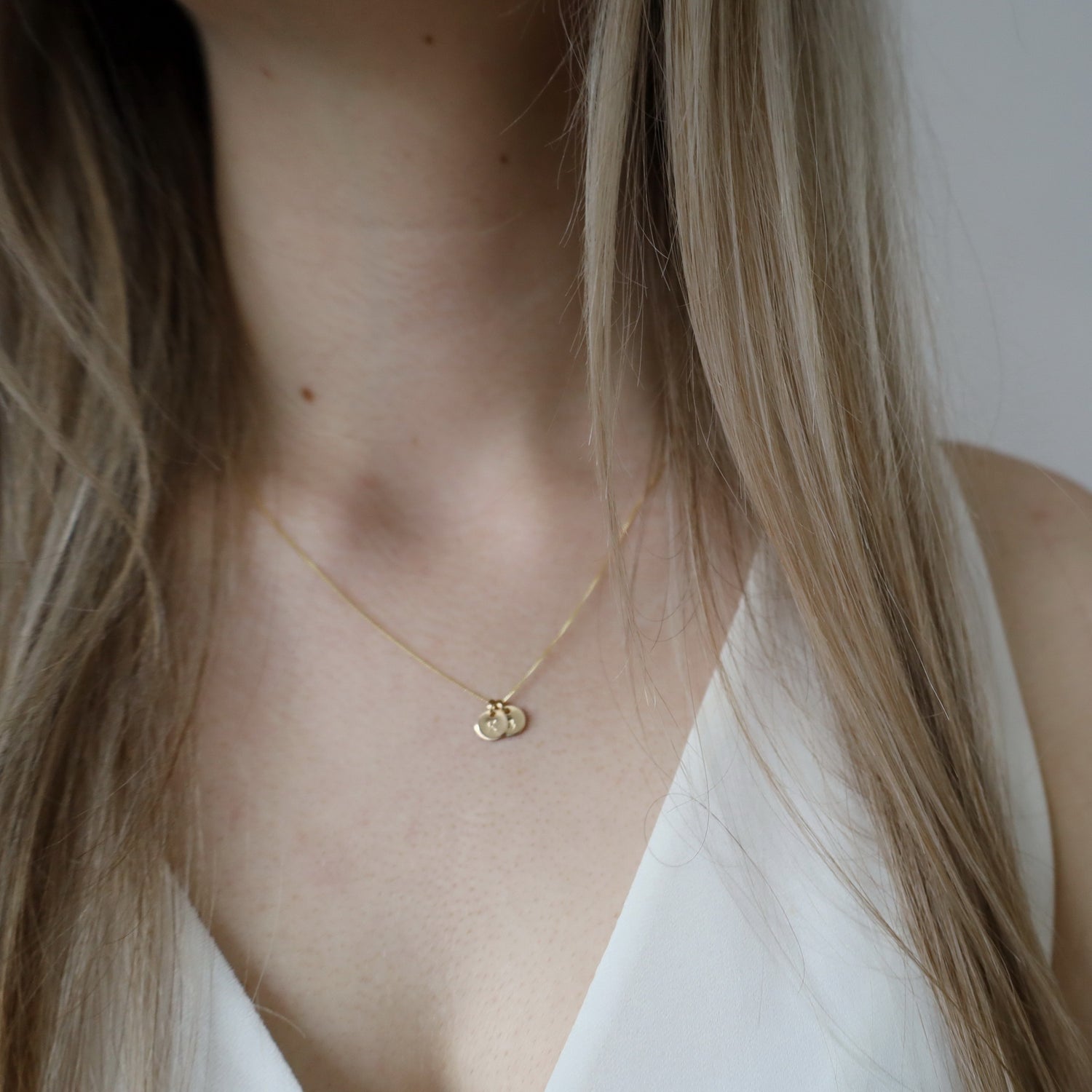 14K Solid Gold Initial Disc Necklace • B322