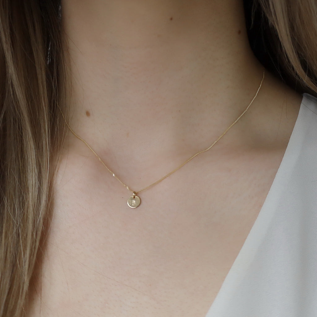 14K Solid Gold Initial Disc Necklace • B322