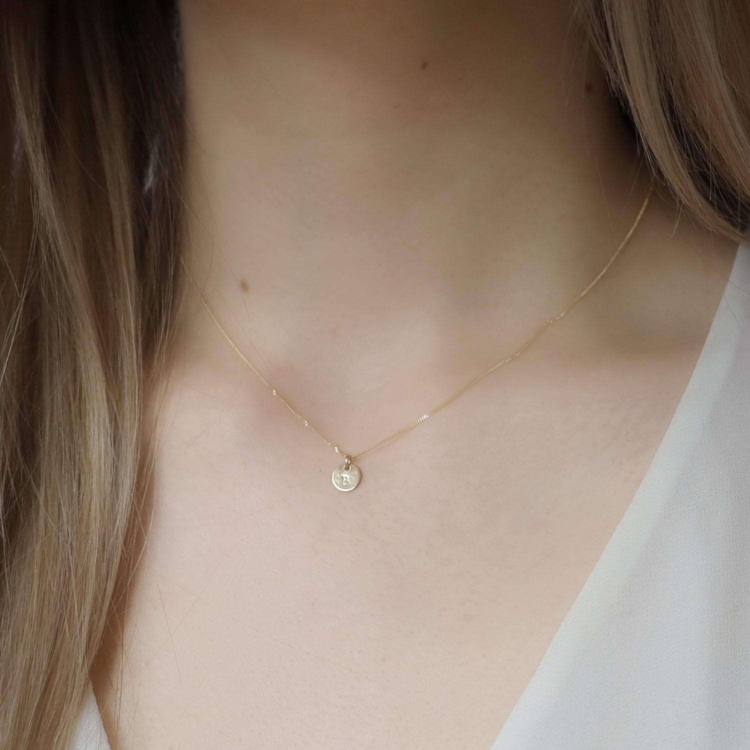 14K Solid Gold Initial Disc Necklace • B322