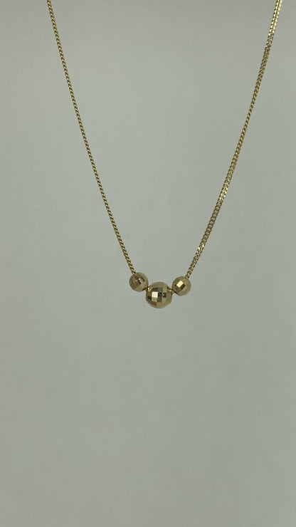 14K Solid Gold 3 Diamond Cut Bead Necklace • B315