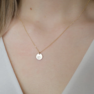 14K Solid Gold 9mm Initial Disc Necklace • B323
