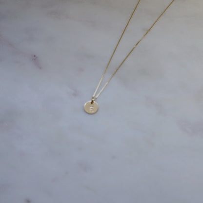 14K Solid Gold 9mm Initial Disc Necklace • B323