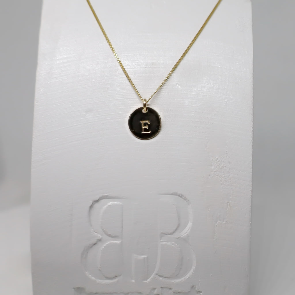 14K Solid Gold 9mm Initial Disc Necklace • B323