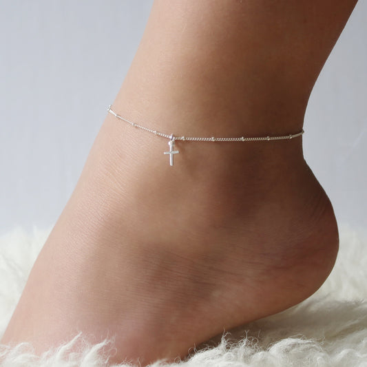 Silver Cross Satellite Anklet • B275