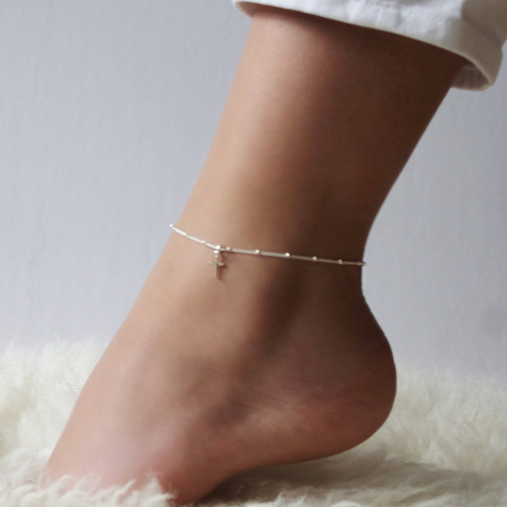 Silver Cross Anklet