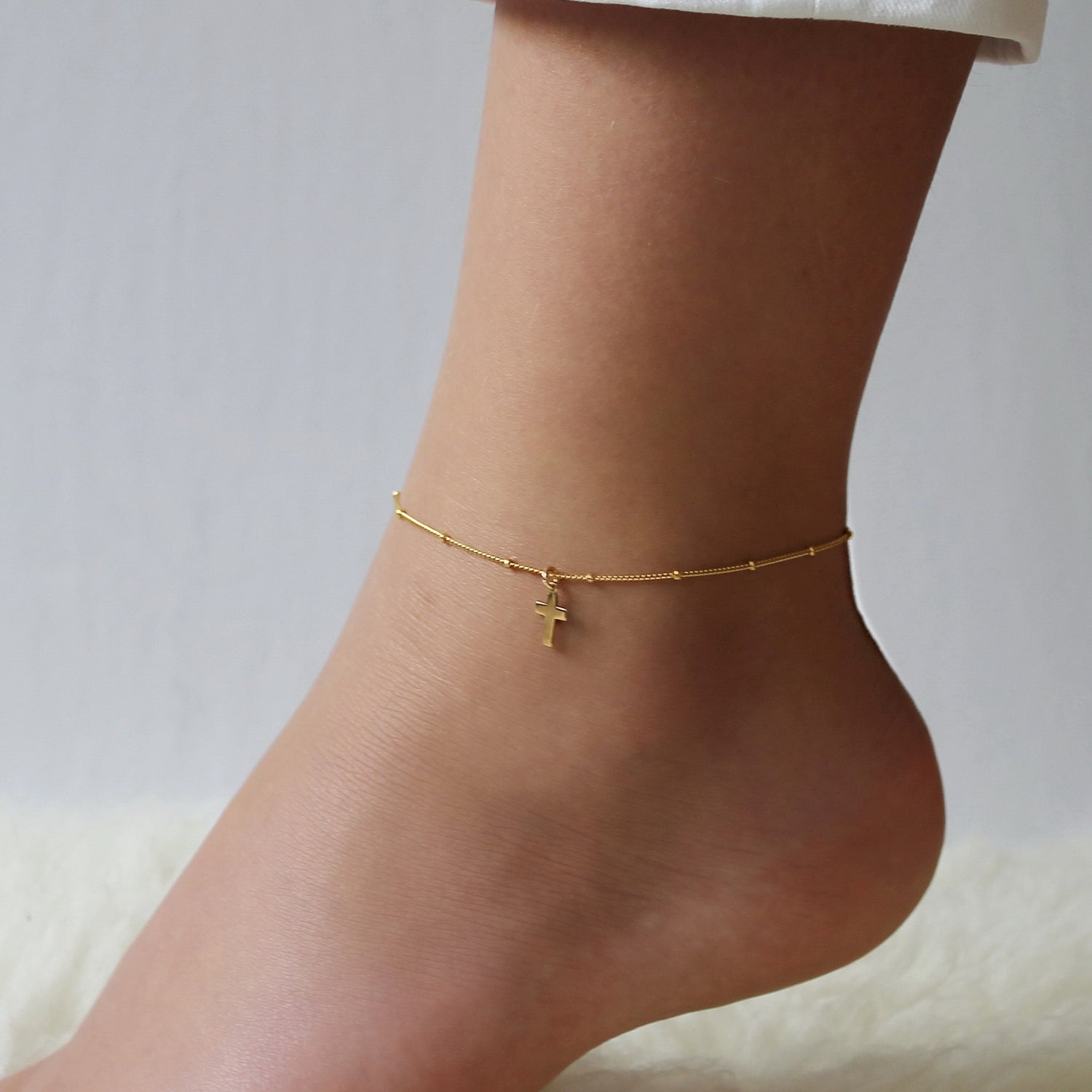 14K Gold Filled Cross Anklet