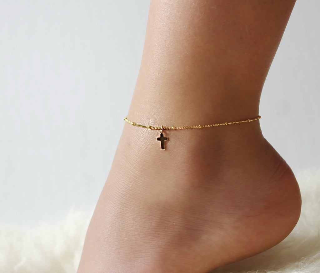 Cross Satellite Chain Anklet