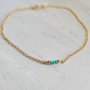 Gold Turquoise Beaded Anklet • B002