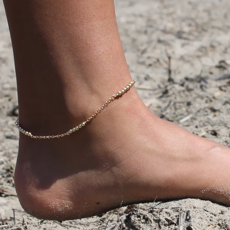 Gold or Silver Beaded Anklet • B003