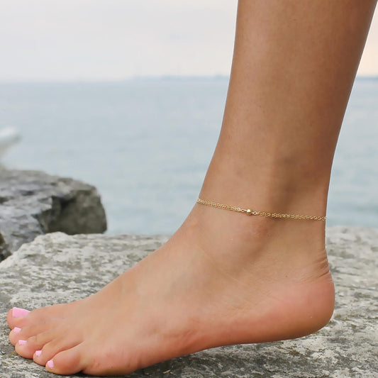 Silver Single Bead Anklet • B006
